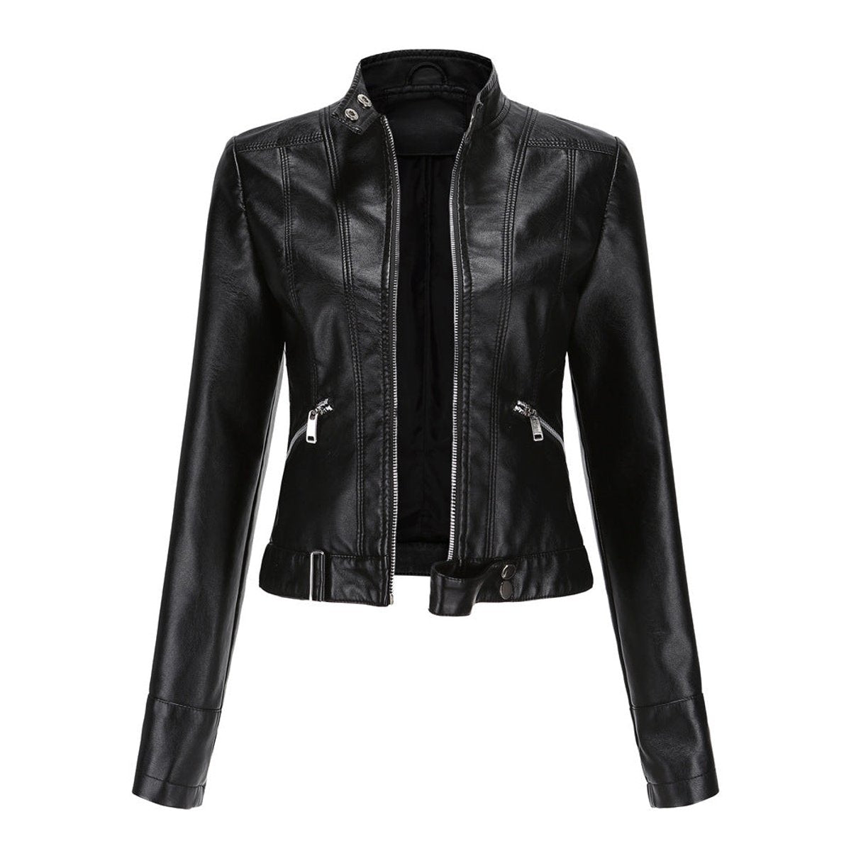 Lina, Giacca Biker Corta con Collo Alto