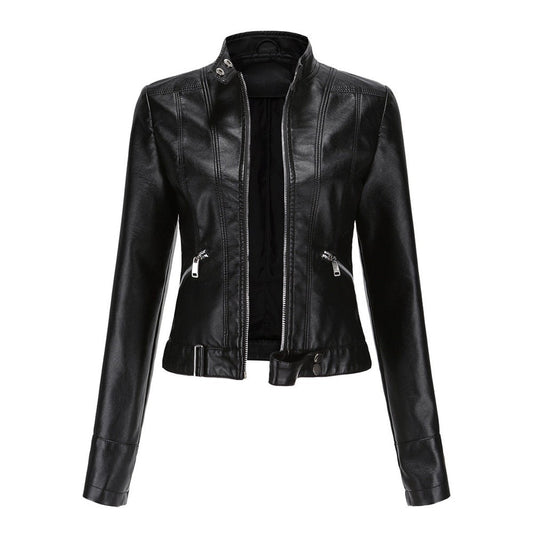 Lina, Giacca Biker Corta con Collo Alto