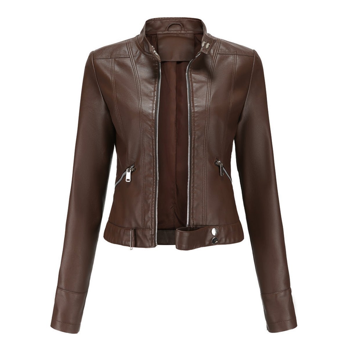 Lina, Giacca Biker Corta con Collo Alto