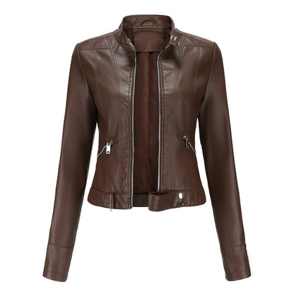 Lina, Giacca Biker Corta con Collo Alto