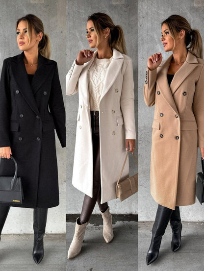 Emilia — Cappotto Midi Doppiopetto con Maniche Lunghe