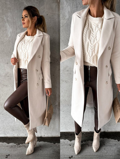 Emilia — Cappotto Midi Doppiopetto con Maniche Lunghe