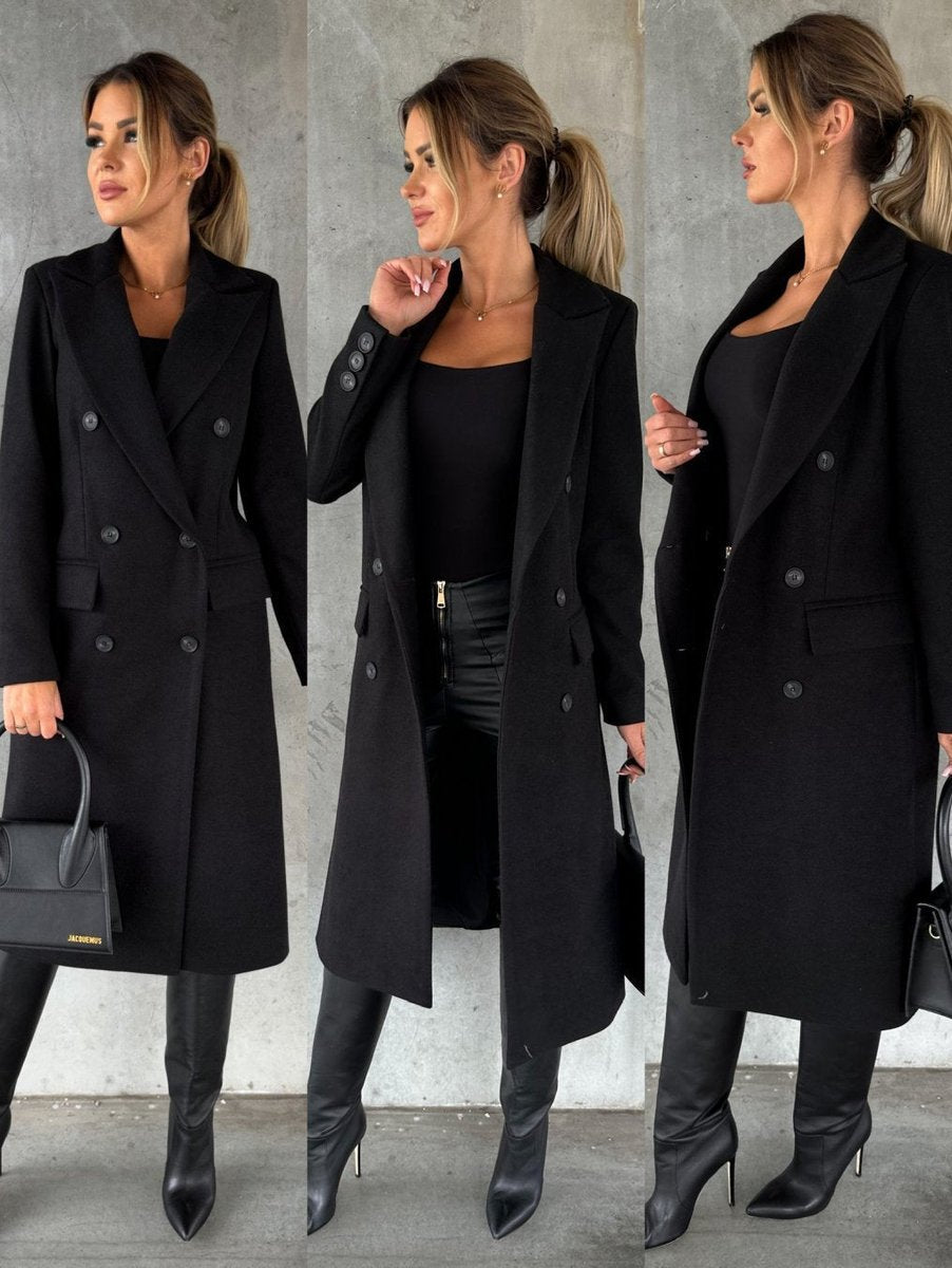 Emilia — Cappotto Midi Doppiopetto con Maniche Lunghe