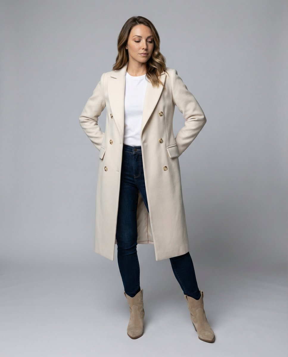 Emilia — Cappotto Midi Doppiopetto con Maniche Lunghe