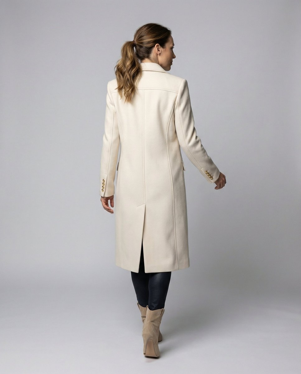 Emilia — Cappotto Midi Doppiopetto con Maniche Lunghe