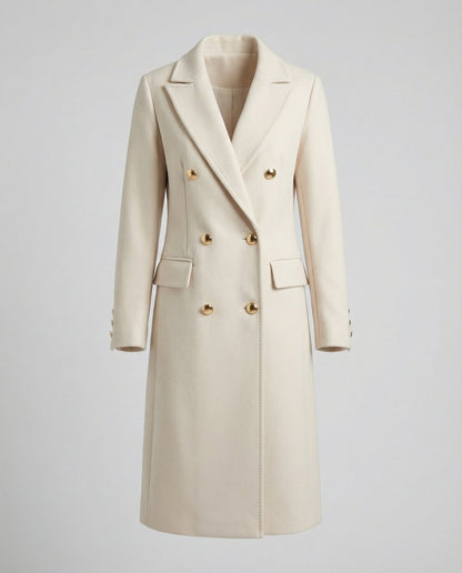Emilia — Cappotto Midi Doppiopetto con Maniche Lunghe