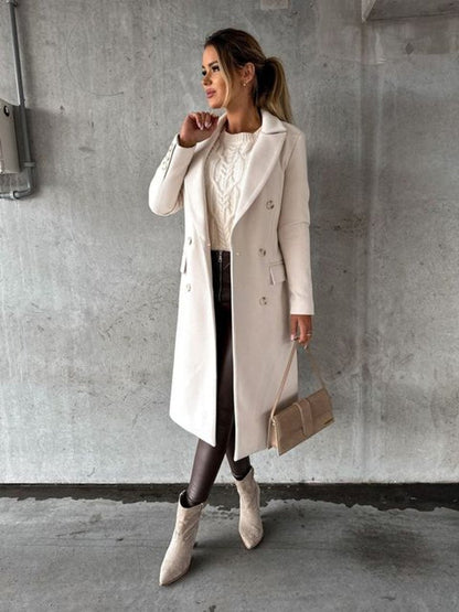 Emilia — Cappotto Midi Doppiopetto con Maniche Lunghe