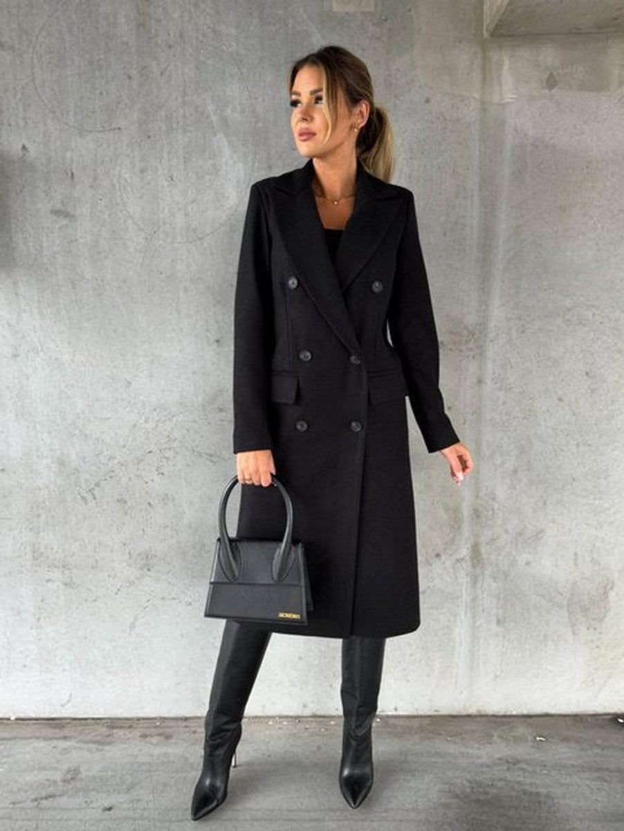 Emilia — Cappotto Midi Doppiopetto con Maniche Lunghe