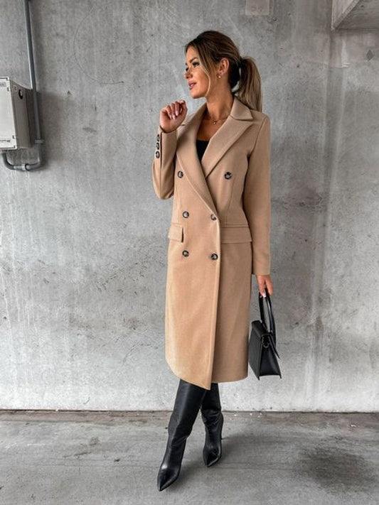 Emilia — Cappotto Midi Doppiopetto con Maniche Lunghe