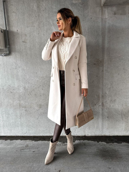 Emilia — Cappotto Midi Doppiopetto con Maniche Lunghe