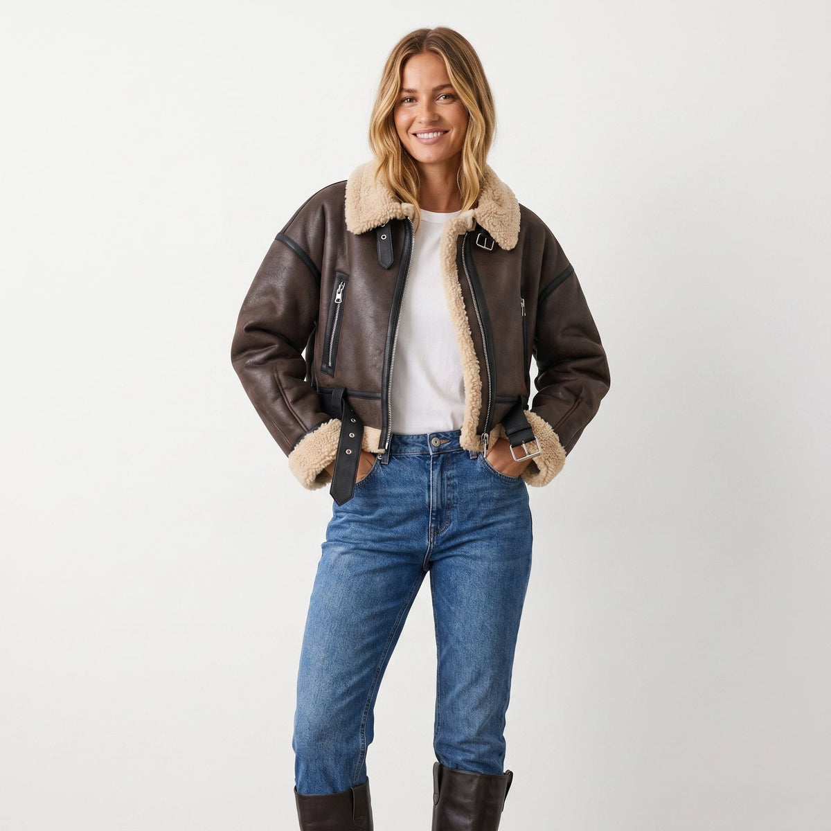 Verena, Giacca Aviator Corta con Cintura