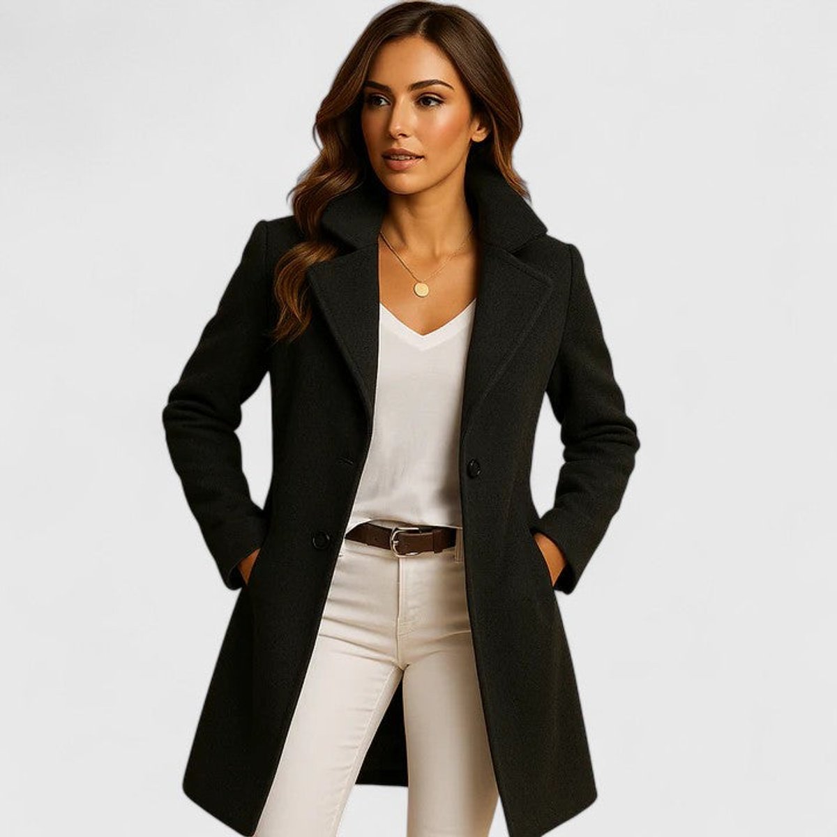 Bianca — Cappotto Lungo Sagomato con Revers