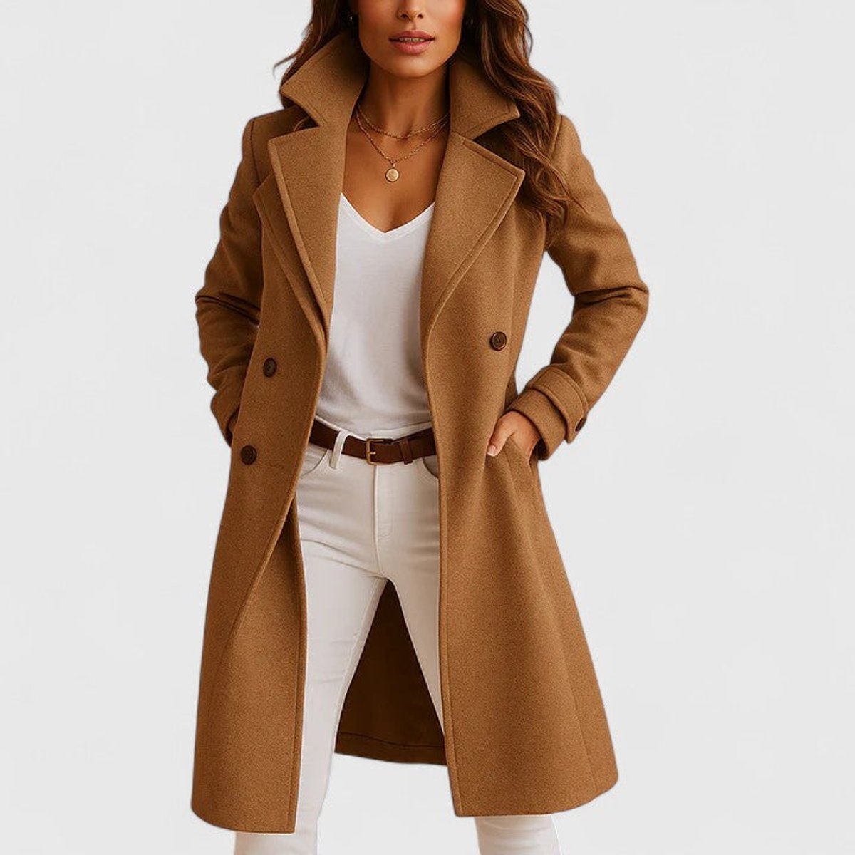 Bianca — Cappotto Lungo Sagomato con Revers
