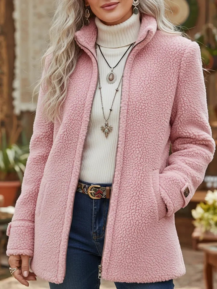 Patrizia — Cappotto Effetto Peluche con Collo Alto e Zip