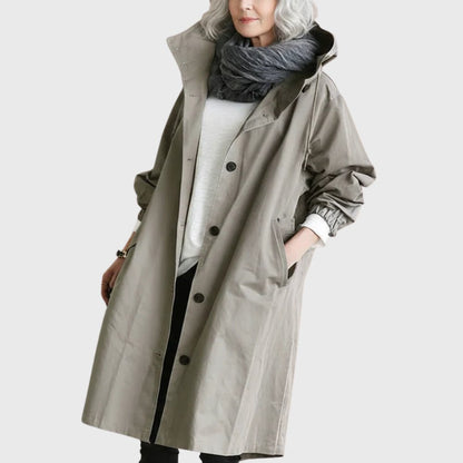 Rita — Trench Lungo Morbido con Cappuccio e Tasche