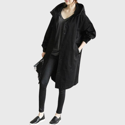 Rita — Trench Lungo Morbido con Cappuccio e Tasche
