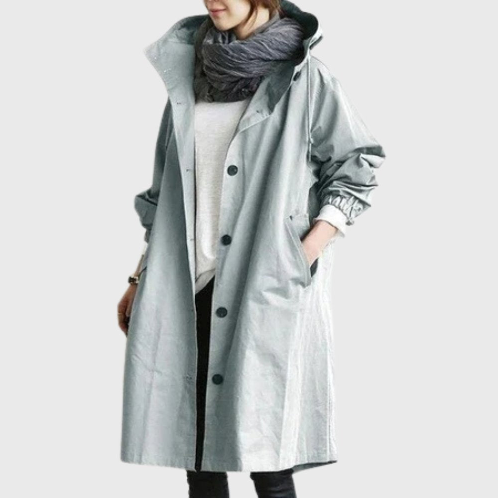 Rita — Trench Lungo Morbido con Cappuccio e Tasche