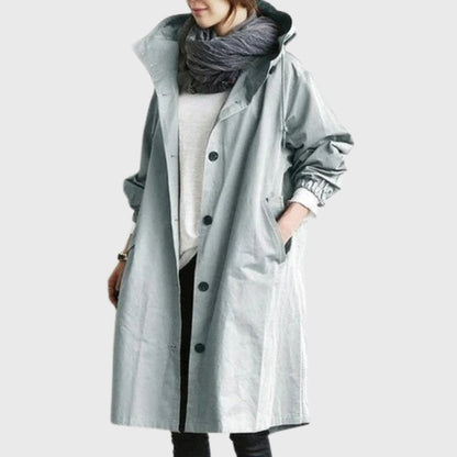 Rita — Trench Lungo Morbido con Cappuccio e Tasche