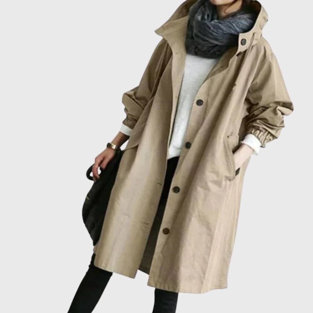 Rita — Trench Lungo Morbido con Cappuccio e Tasche