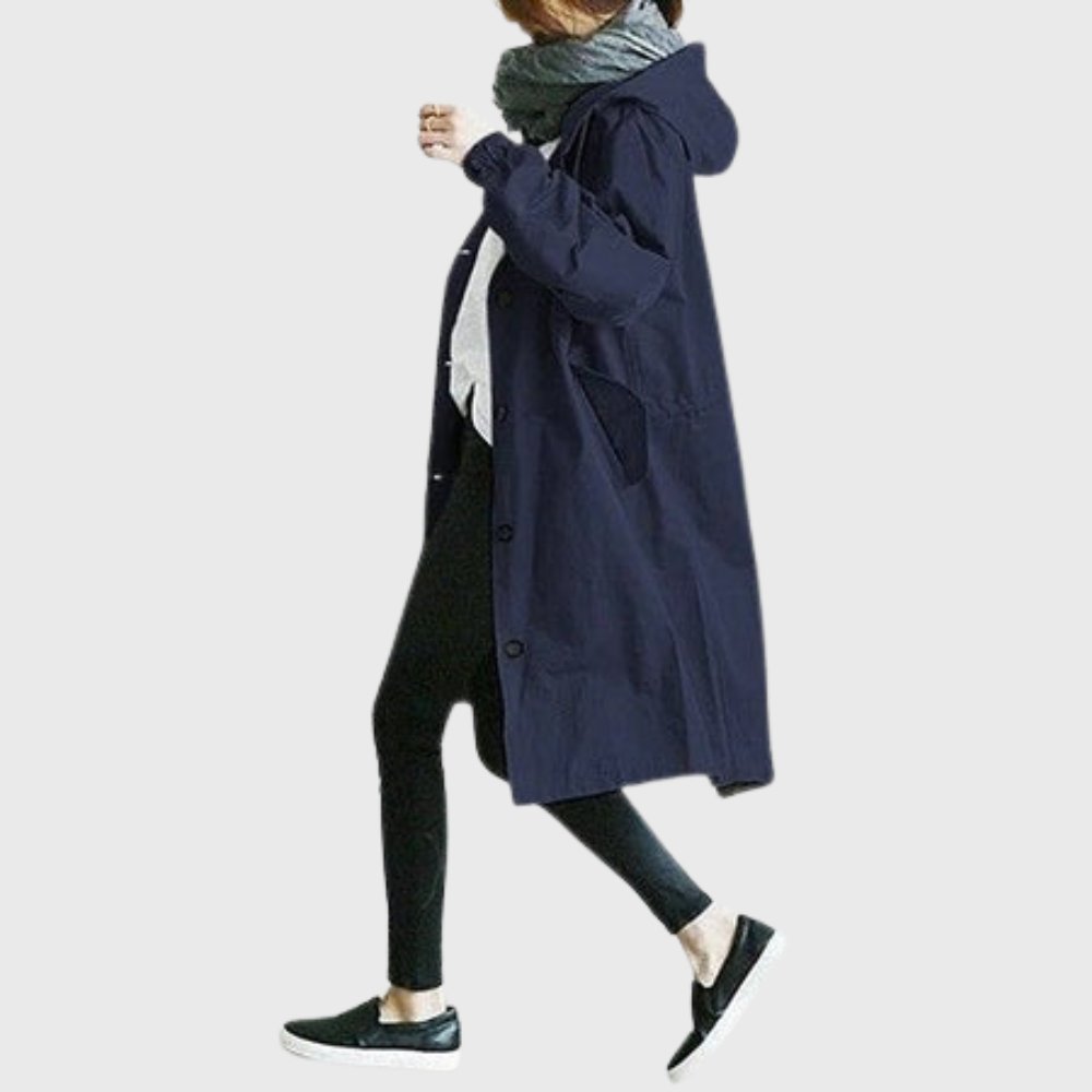 Rita — Trench Lungo Morbido con Cappuccio e Tasche