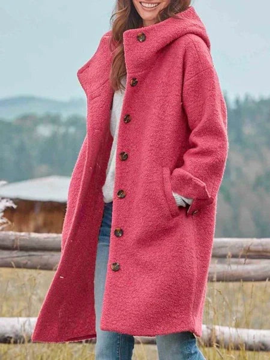 Eleonora — Cappotto Lungo con Cappuccio e Bottoni