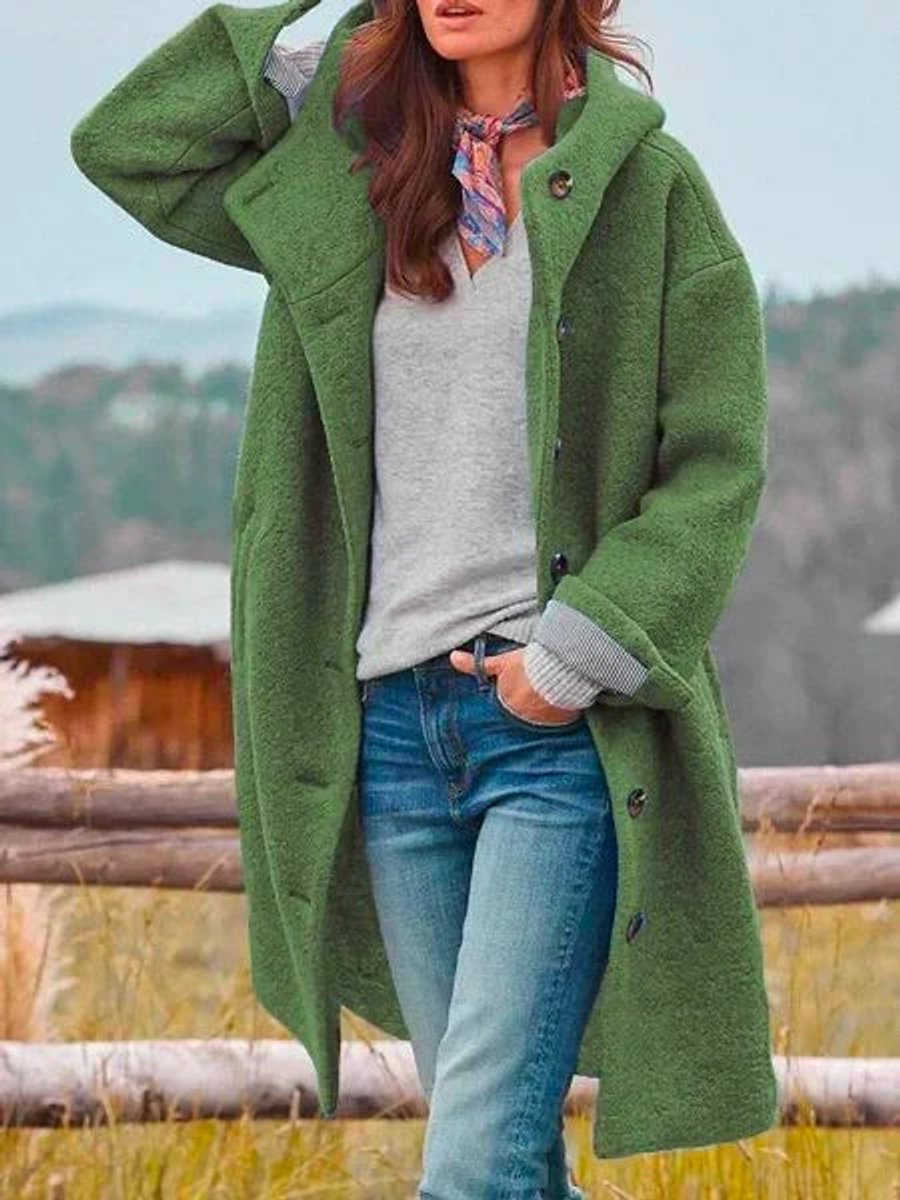 Eleonora — Cappotto Lungo con Cappuccio e Bottoni