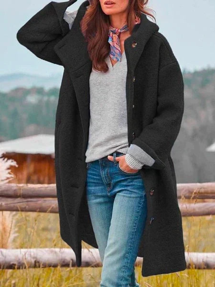 Eleonora — Cappotto Lungo con Cappuccio e Bottoni