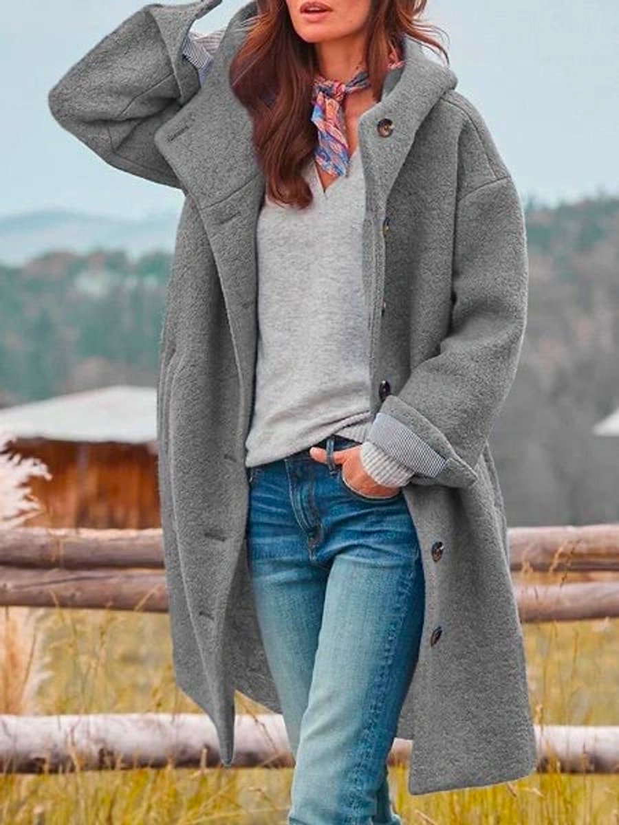 Eleonora — Cappotto Lungo con Cappuccio e Bottoni