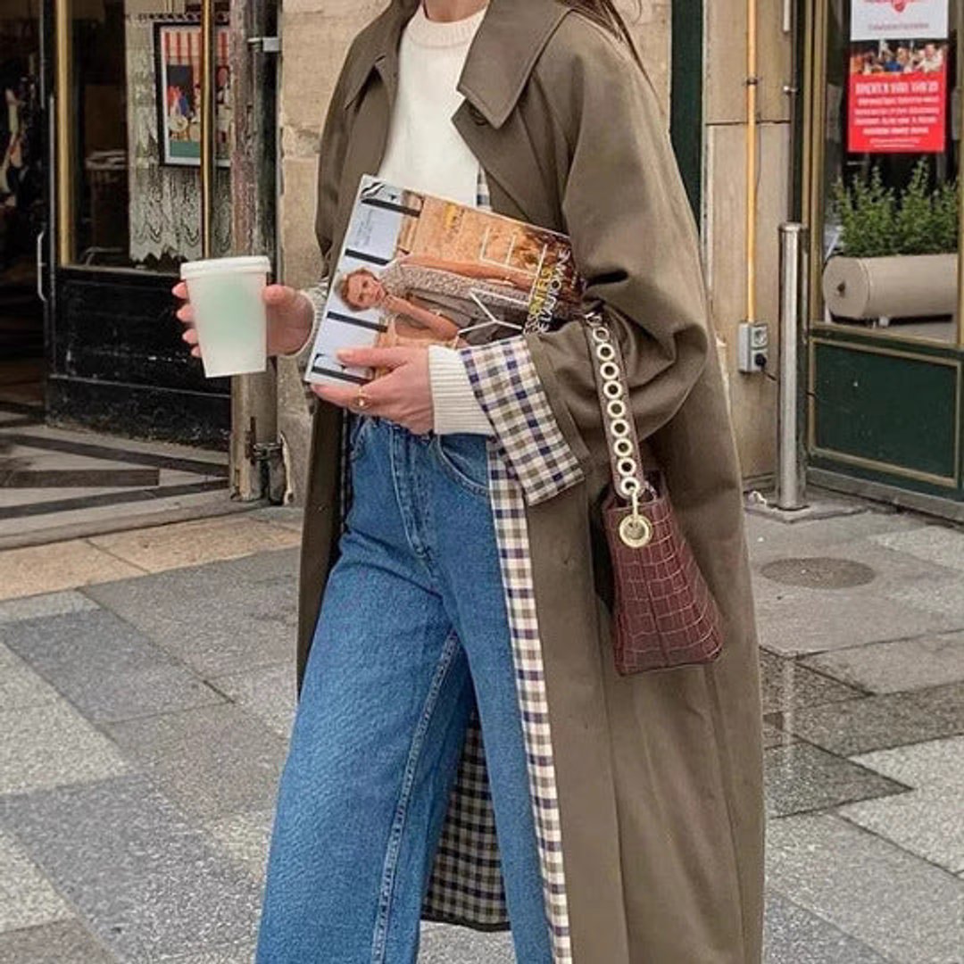 Lucia, Trench Lungo Oversize con Fodera a Quadri