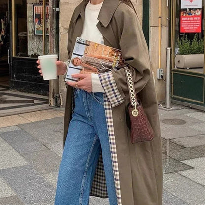 Lucia, Trench Lungo Oversize con Fodera a Quadri
