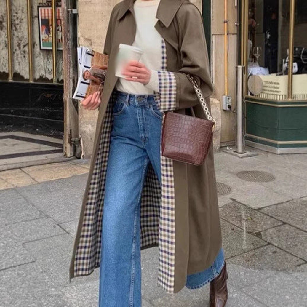 Lucia, Trench Lungo Oversize con Fodera a Quadri