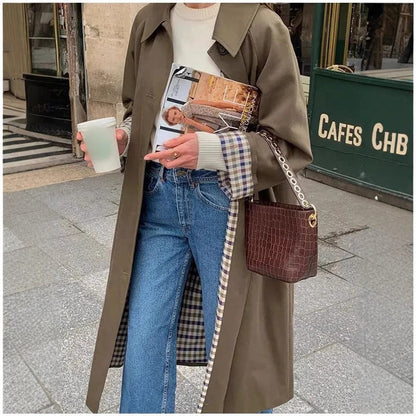Lucia, Trench Lungo Oversize con Fodera a Quadri