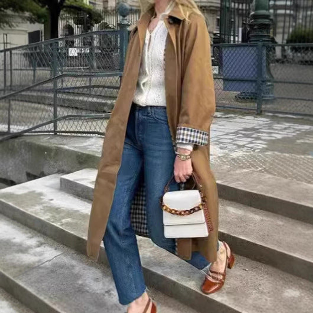 Lucia, Trench Lungo Oversize con Fodera a Quadri