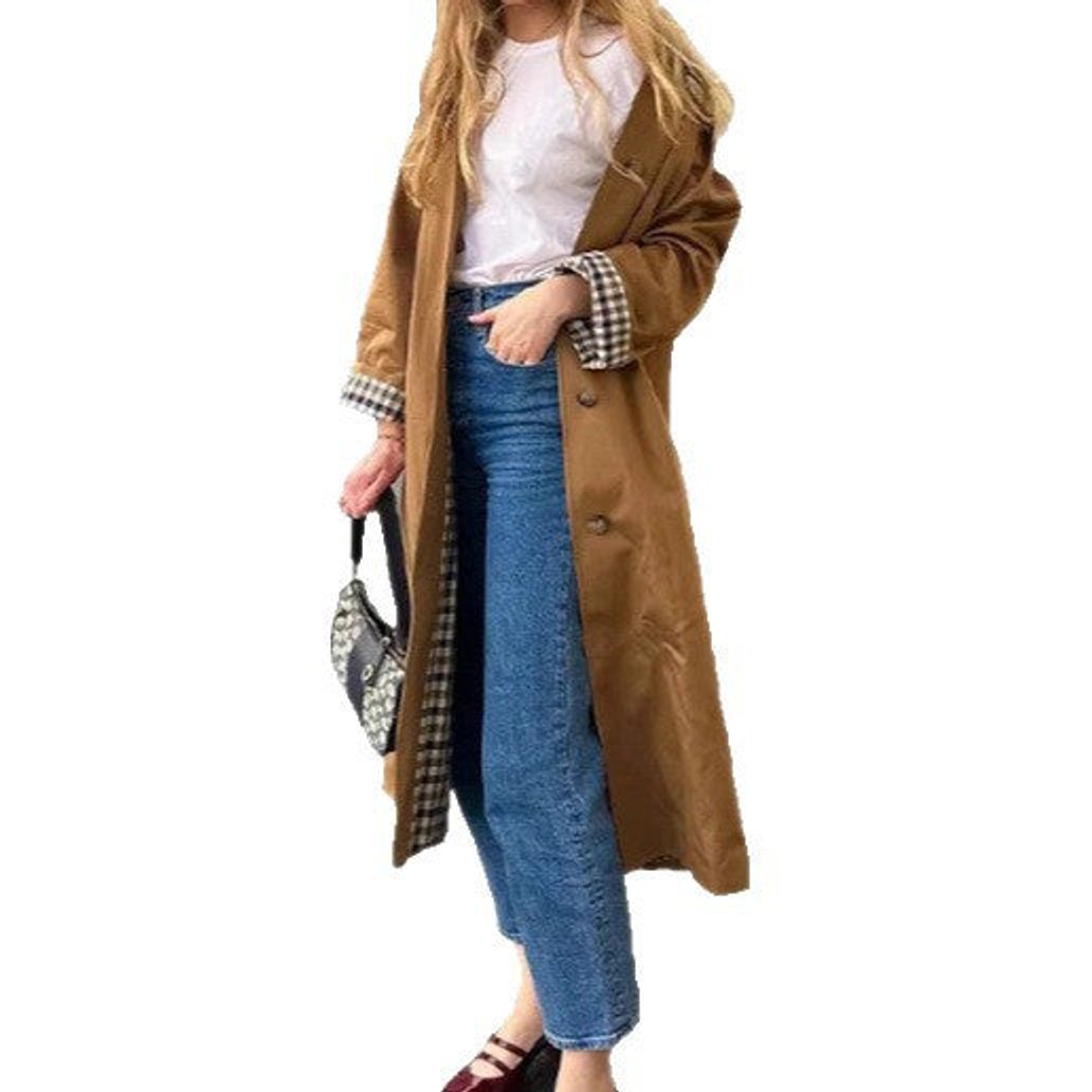 Lucia, Trench Lungo Oversize con Fodera a Quadri