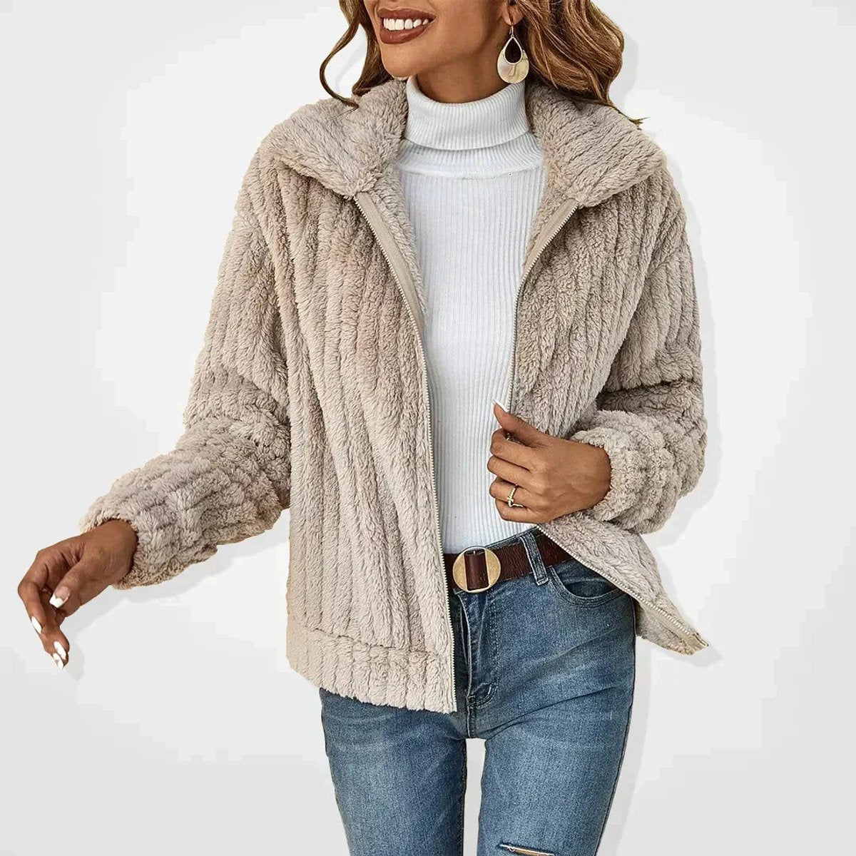 Roberta — Giacca Effetto Peluche con Zip
