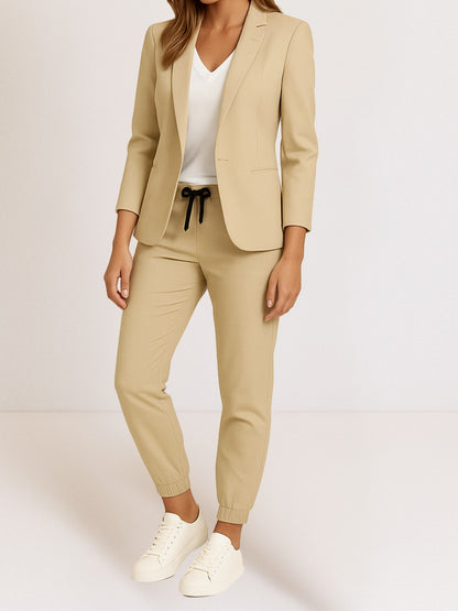 Zelmira, completo blazer e pantaloni alla caviglia, beige