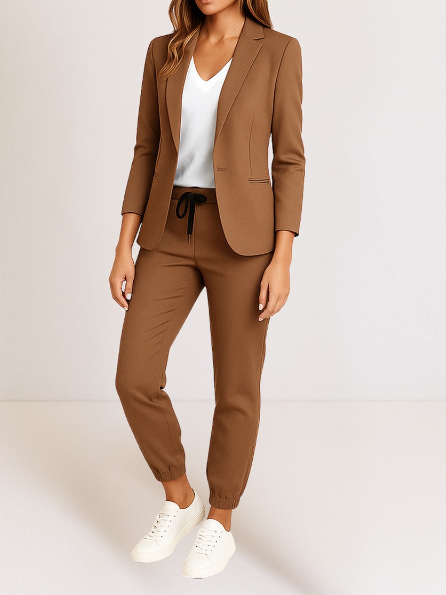 Zelmira, completo blazer e pantaloni alla caviglia, marrone